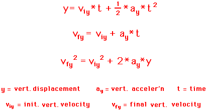 freefall position kinematic equation